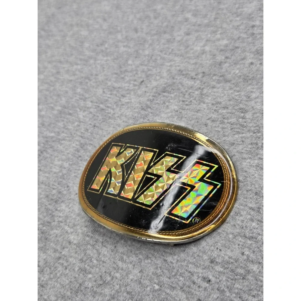 Vintage Rare 1978 KISS Band Gold Prism Large Logo Belt Buckle Rock Music